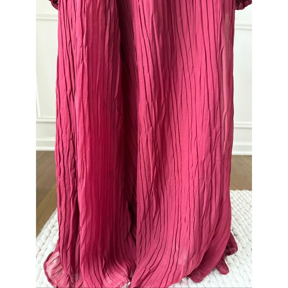 NWOT ASOS Design High Neck Crinkle Maxi Dress Blouson Sleeve 12 - Picture 4 of 9